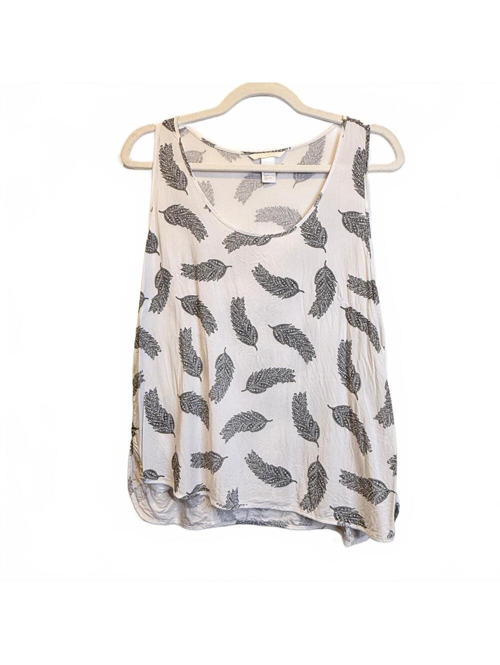 H&M Women’s 14 White Black Leaf Print Viscose Tank Top Relaxed Boho